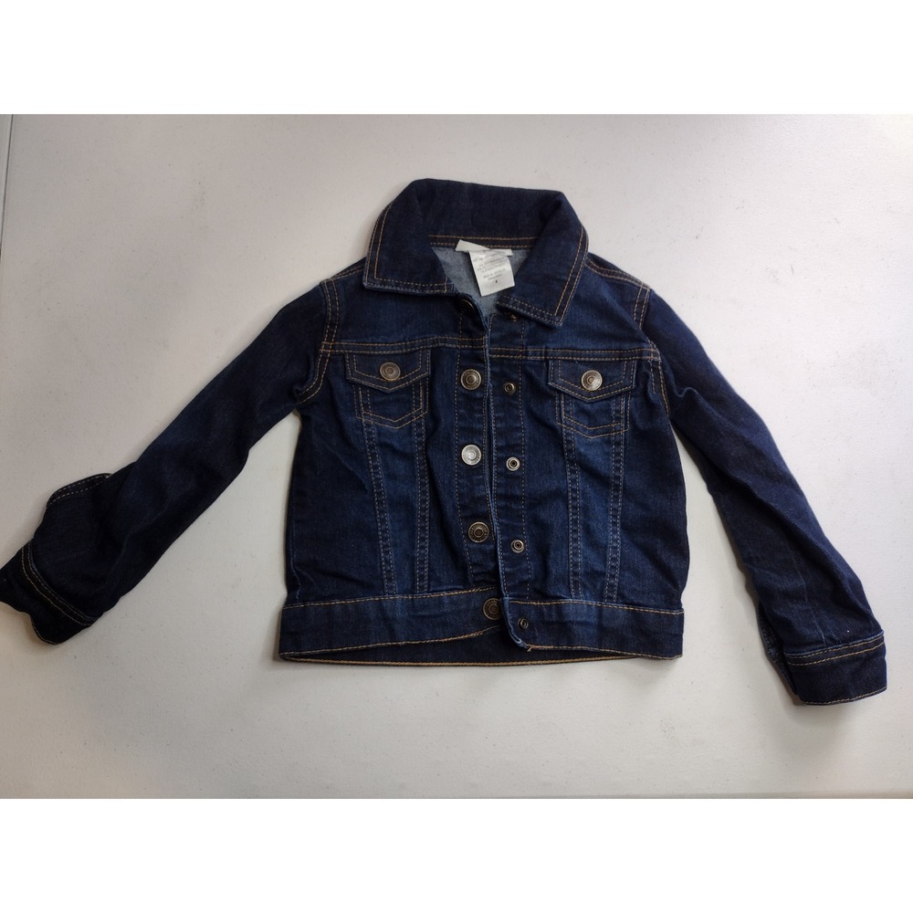 Toughskins Kids Dark Wash Denim Jacket Blue Snap Button Trucker Jean Coat Size 4